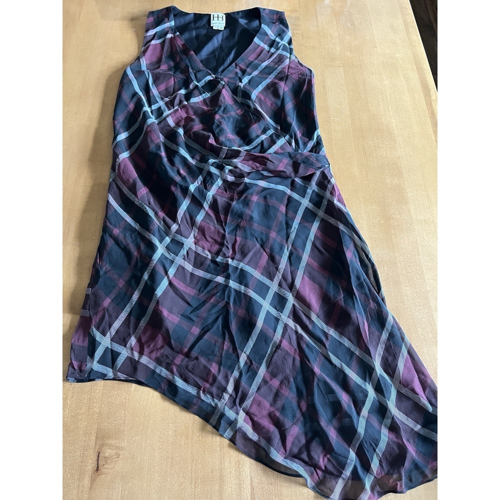 Haute Hippie HH Women's Silk Plaid Tank Dress Asymmetrical Work Black Pink